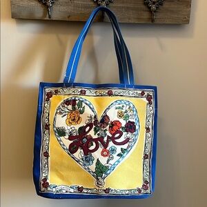 Brighton “Tied With Love” Tote Bag NWT Canvas Floral Hearts